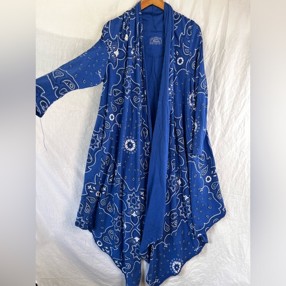 Panhandle Womens L XL Blue Bandana Open Front Waterfall Cardigan Cotton Stretch - Picture 2 of 16